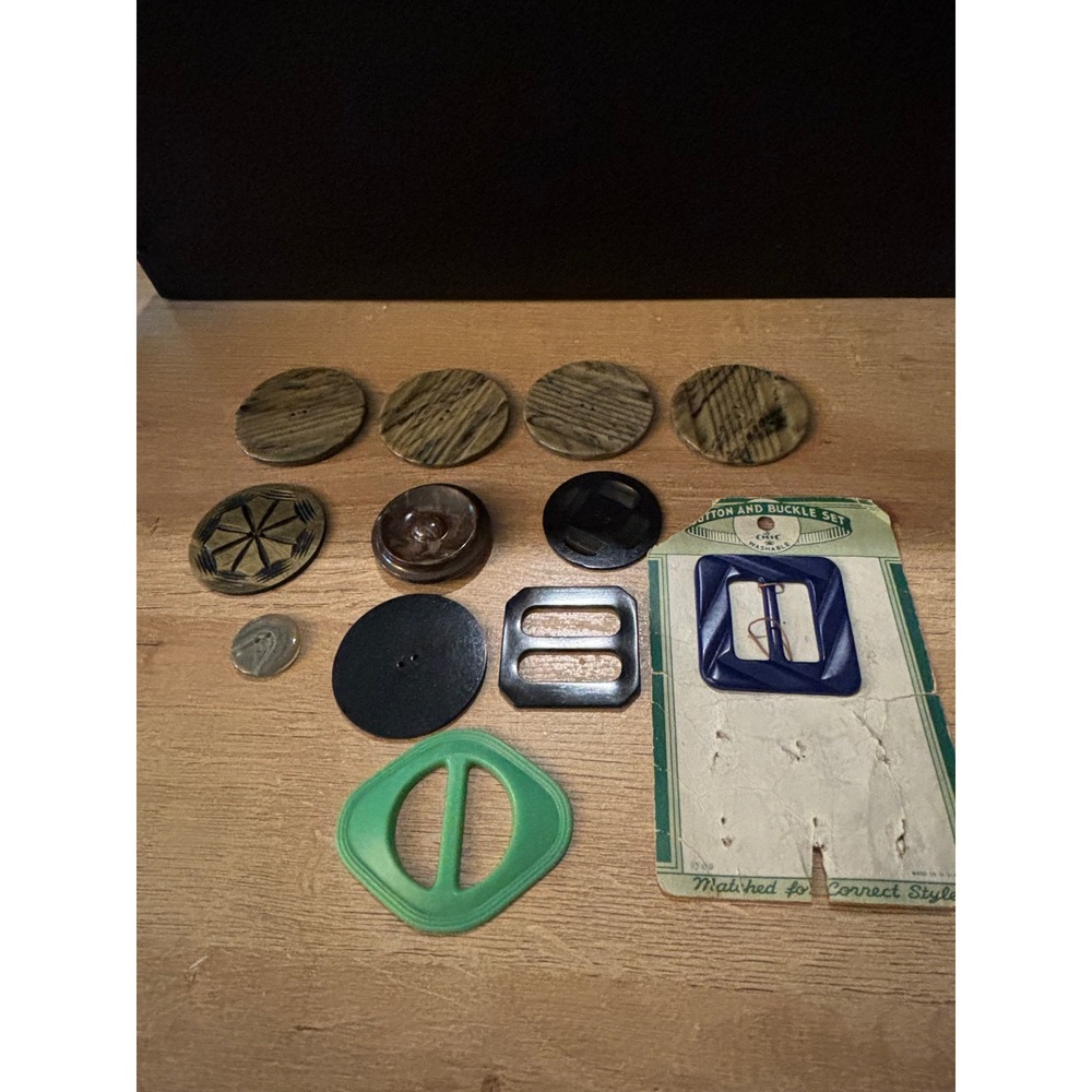 Collection of 1920-40s Button Buckle Lot Chic Blue Green Black Marbled 12piece